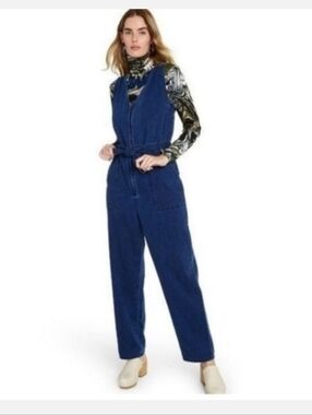 RACHEL COMEY WOMENS JUMPSUIT BLUE ZIP UP SLEEVELESS 8